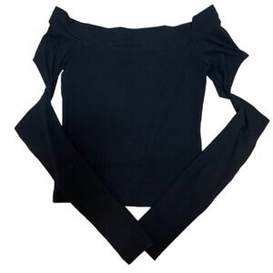 AGOLDE Ariel Off Shoulder Top in Black Long Sleeve with Slits - Size Small